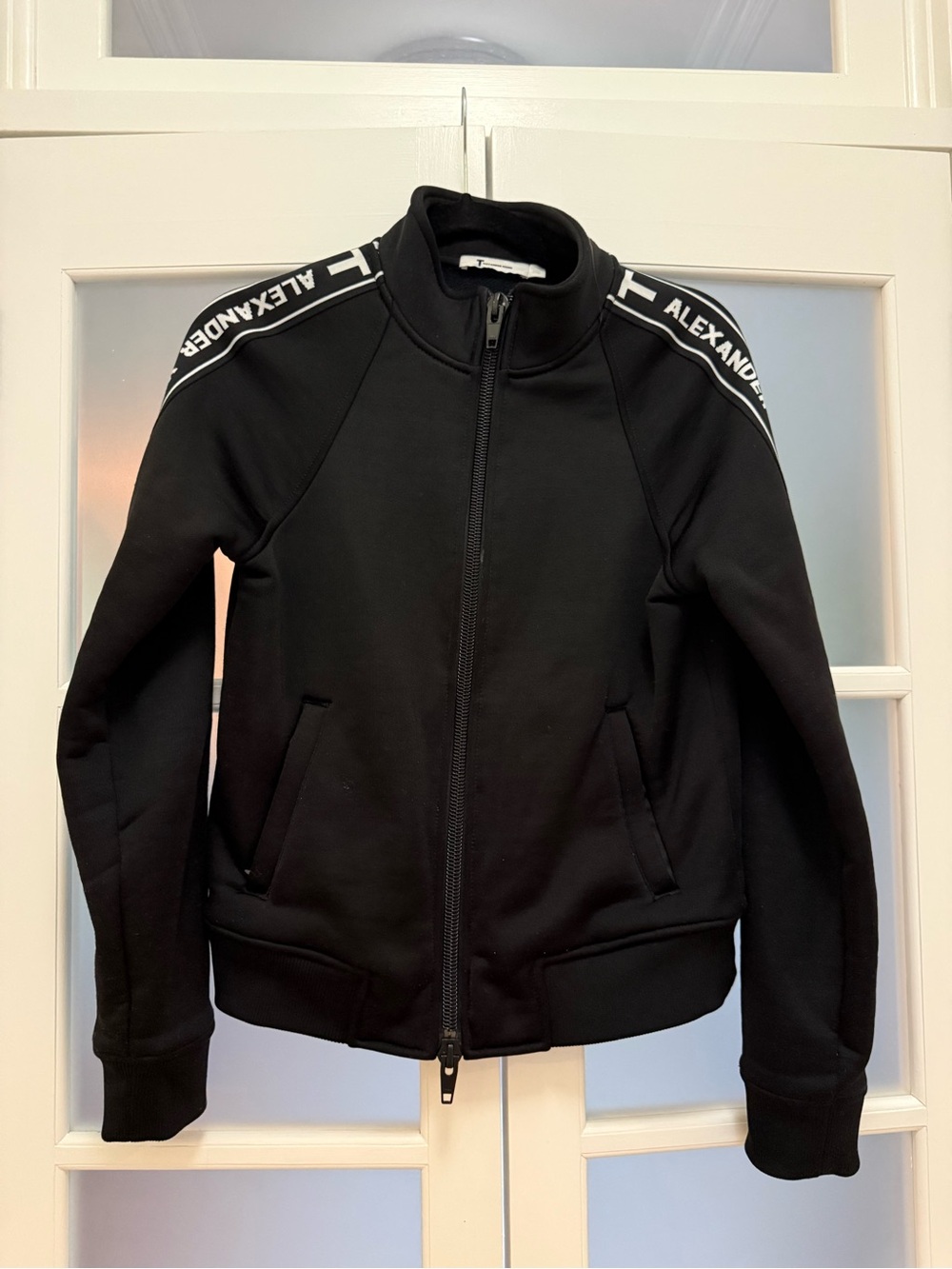 Alexander Wang Black Zip-Front Logo-Trim Bomber Jacket